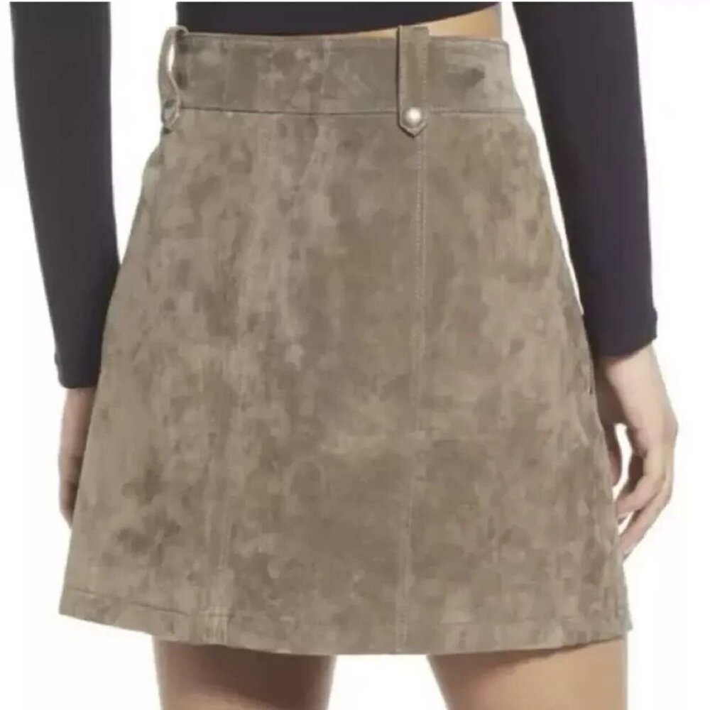 Blank NYC Size 26 Olive Suede Leather Mini Skirt Asymmetric Zip NEW No Tags - Picture 2 of 3
